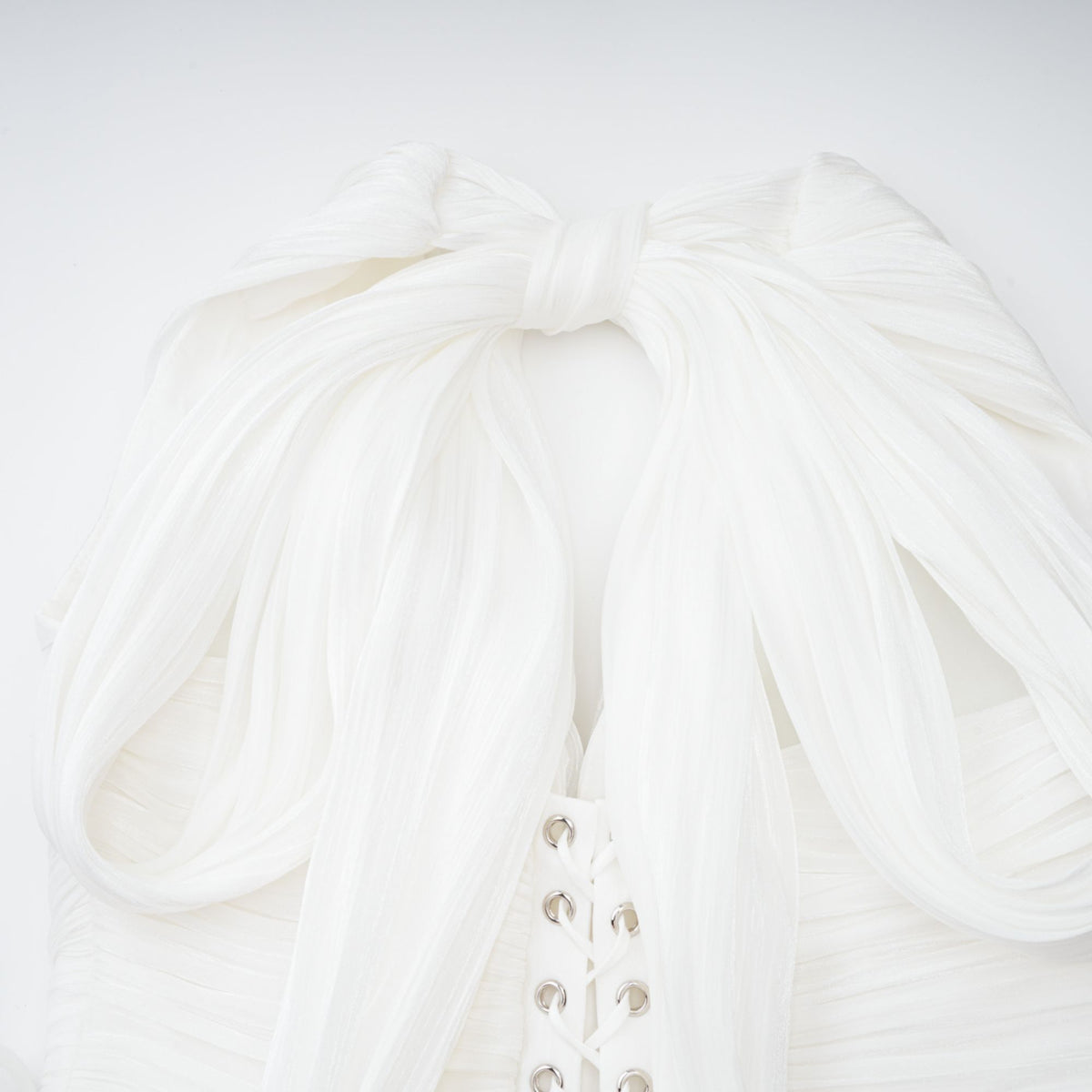 Emmeline White Train Design Gathered Maxi Dress