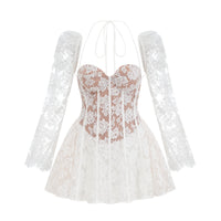 Vivienne white floral-lace corset mini dress