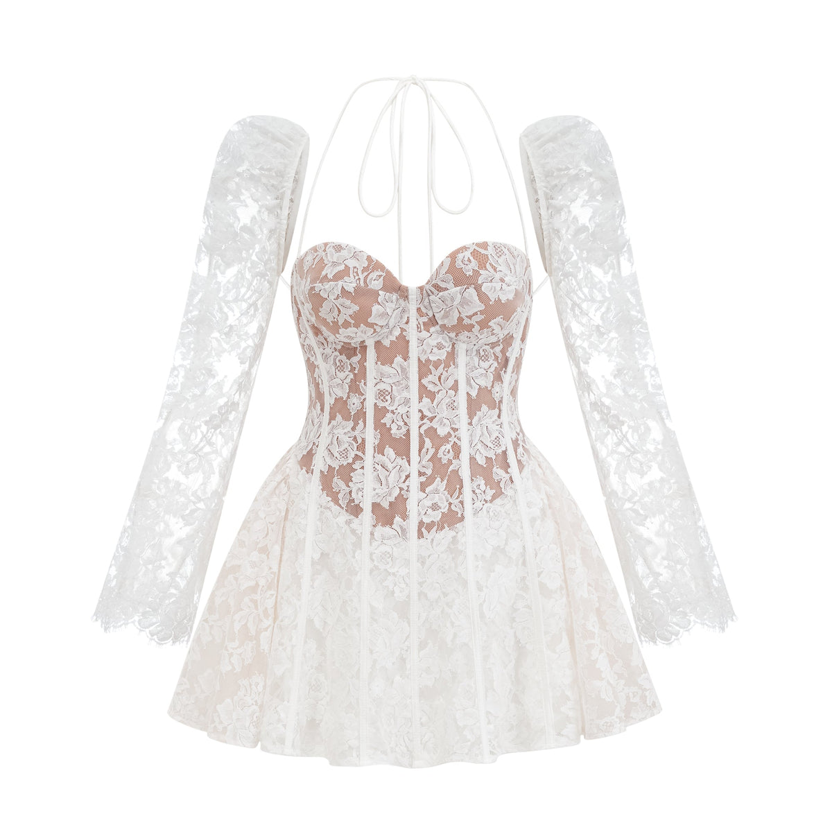 Vivienne white floral-lace corset mini dress