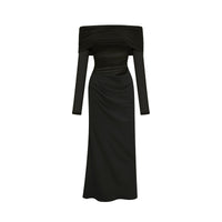 Estelle off-shoulder semi-sheer midi dress in Black