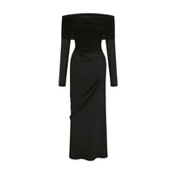 Estelle off-shoulder semi-sheer midi dress in Black