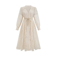 Roxane neutrals lace-embroidered midi dress