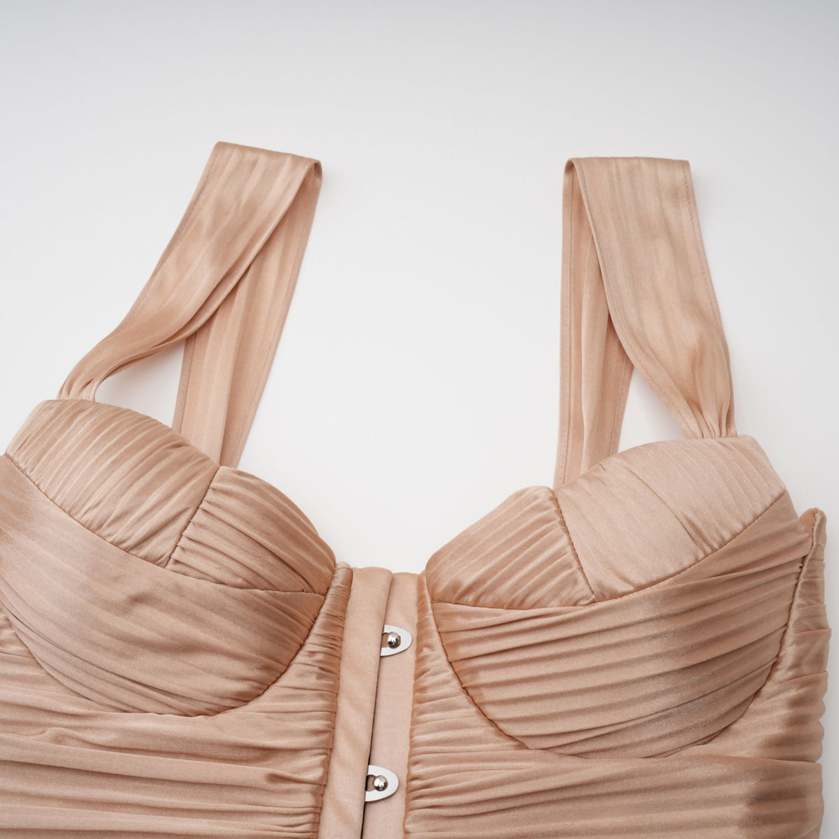 Nicoletta Gold Glossy Pleated Corset Maxi Dress