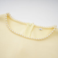 Piroska Yellow Pearl Trim Shawl Detail Maxi Dress
