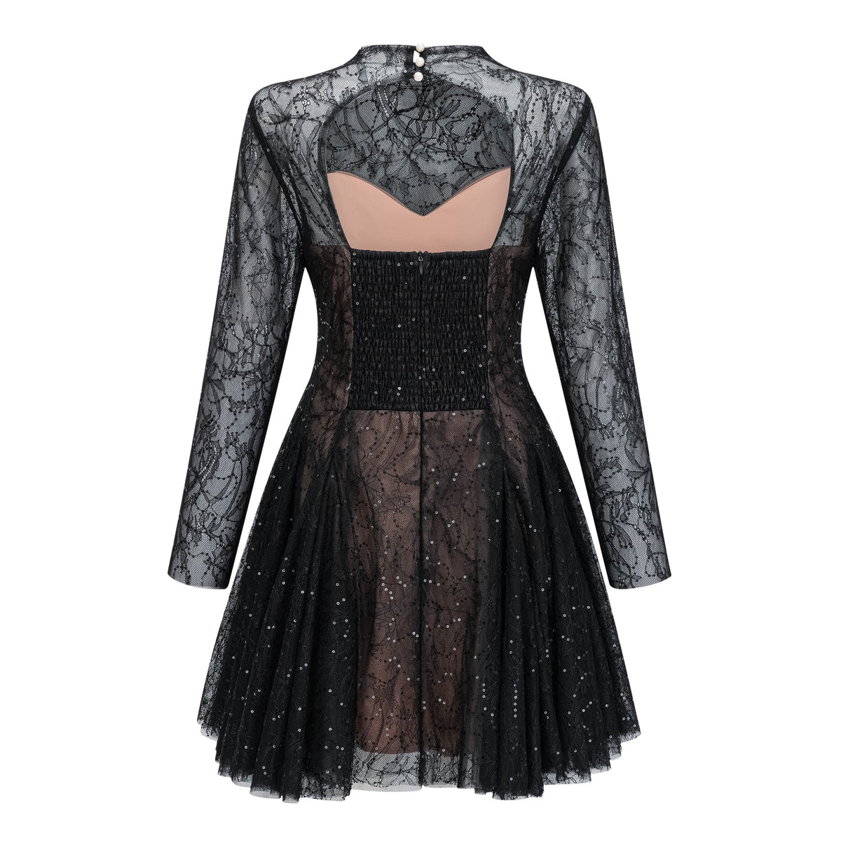 Mirabella Black Sequined Flroal Lace Mini Dress