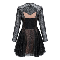 Mirabella Black Sequined Flroal Lace Mini Dress