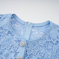 Ariane blue floral-appliqué ruffled lace mini dress