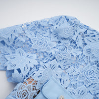 Ariane blue floral-appliqué ruffled lace mini dress