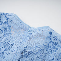 Ariane blue floral-appliqué ruffled lace mini dress