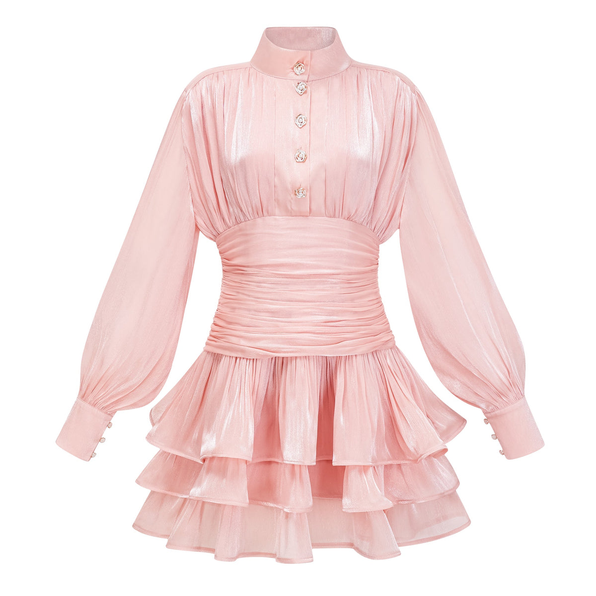 Emersyn Pink High-Neck Ruffled Detail Mini Dress