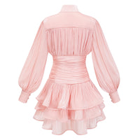 Emersyn Pink High-Neck Ruffled Detail Mini Dress