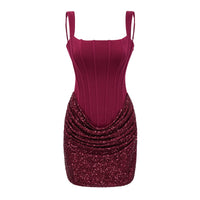 Paulette Red Embellished Ruched Bodycon Mini Dress