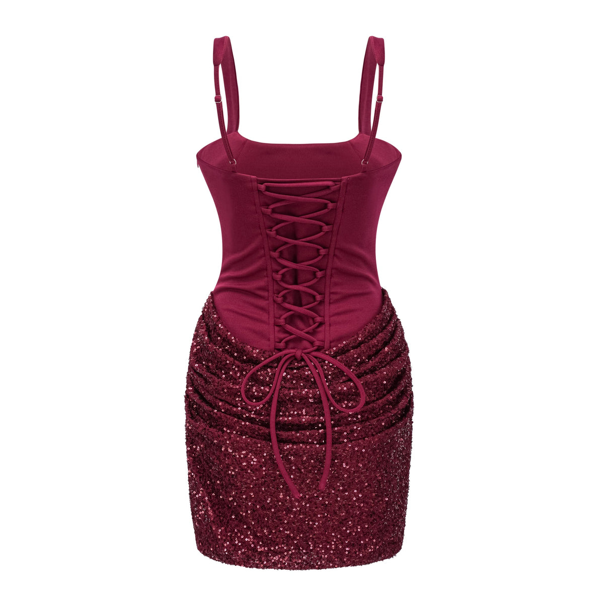 Paulette Red Embellished Ruched Bodycon Mini Dress