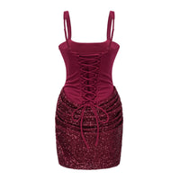 Paulette Red Embellished Ruched Bodycon Mini Dress