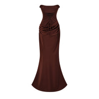 Vedette Brown Ruched Corset Maxi Dress (Without Gloves)