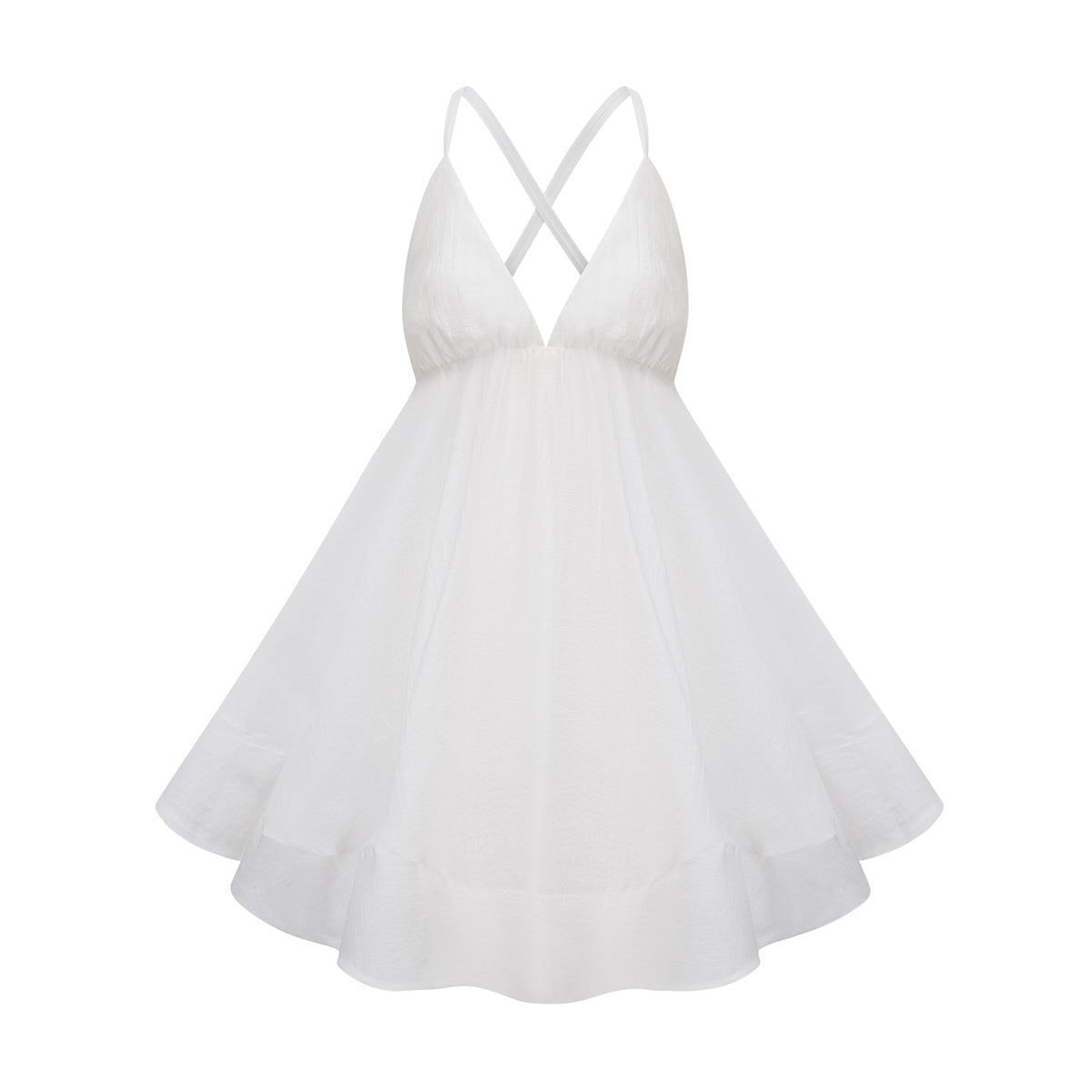 Quincie white shirred flounced mini dress