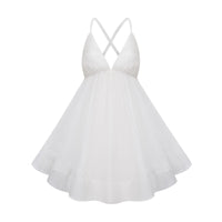 Quincie white shirred flounced mini dress