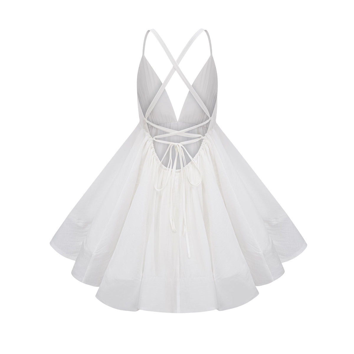 Quincie white shirred flounced mini dress