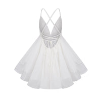 Quincie white shirred flounced mini dress