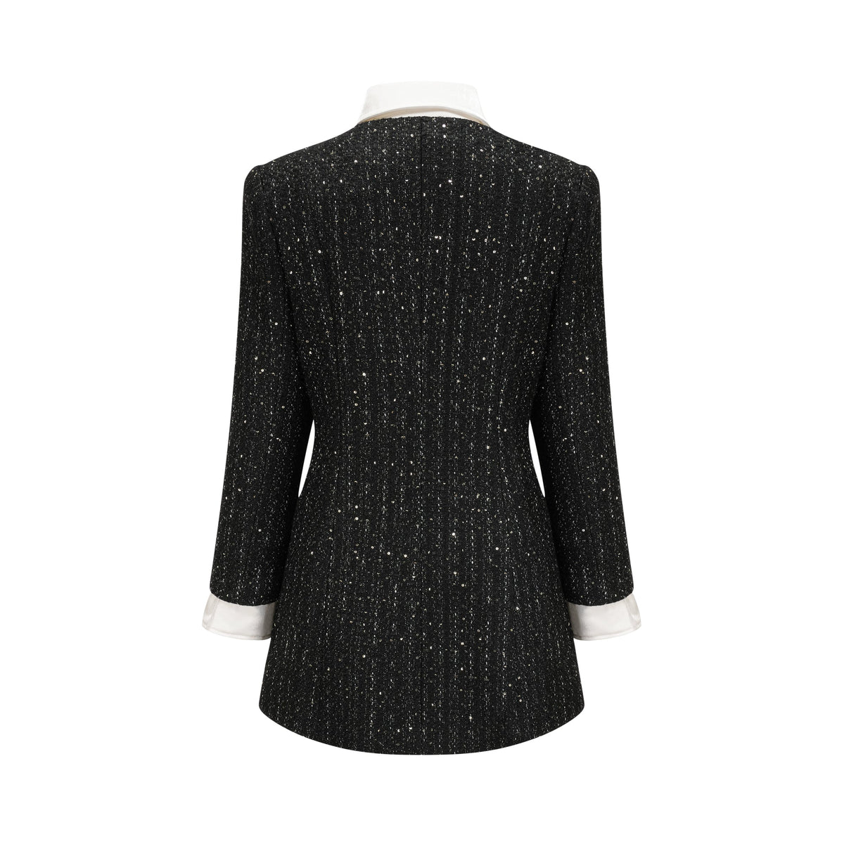 Audrey black sequin panelled tweed mini dress