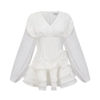 Rosier fully-pleated cinched mini dress in White