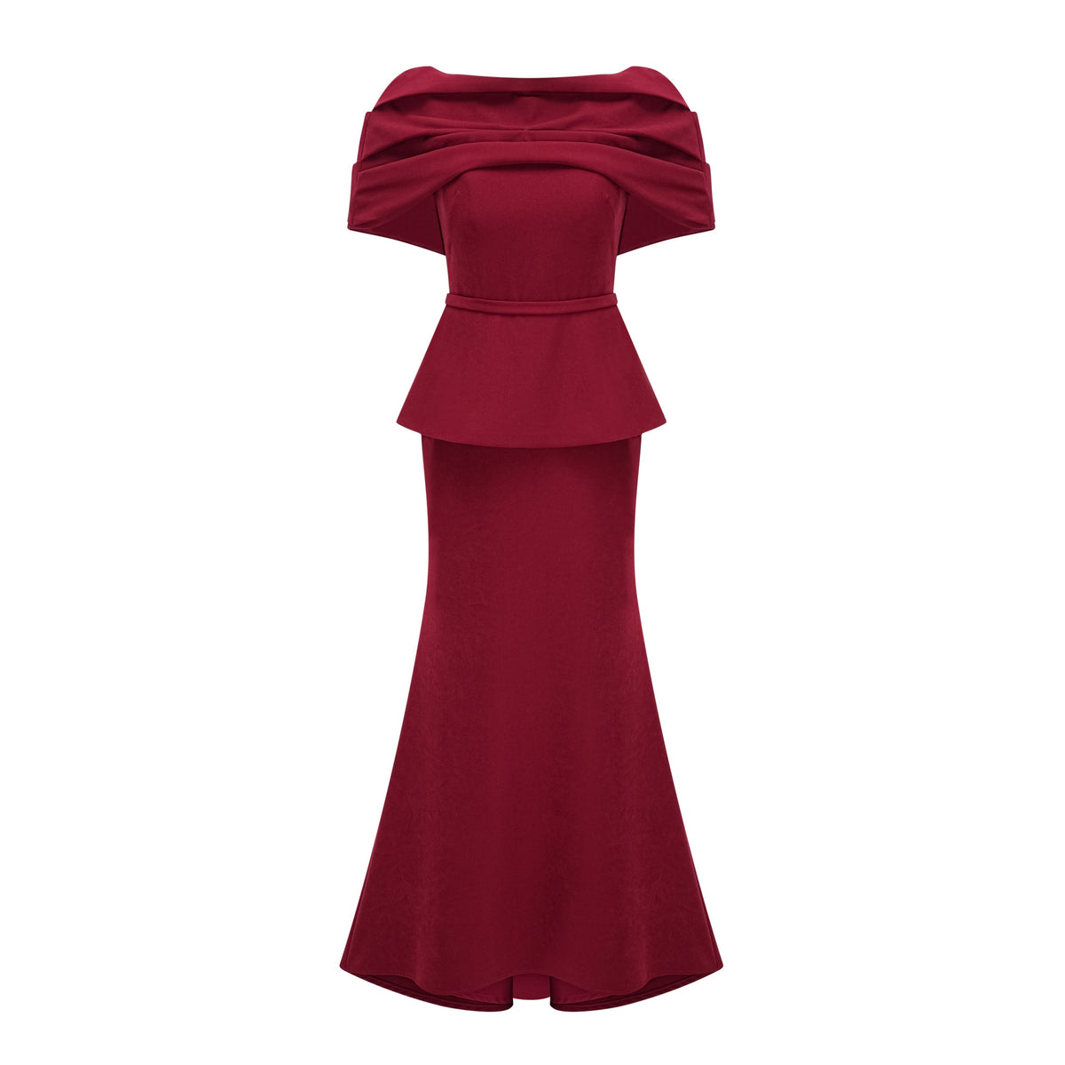 Lauren Red Ruched Shawl Detail Maxi Dress