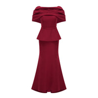 Lauren Red Ruched Shawl Detail Maxi Dress
