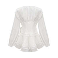 Rosier fully-pleated cinched mini dress in White