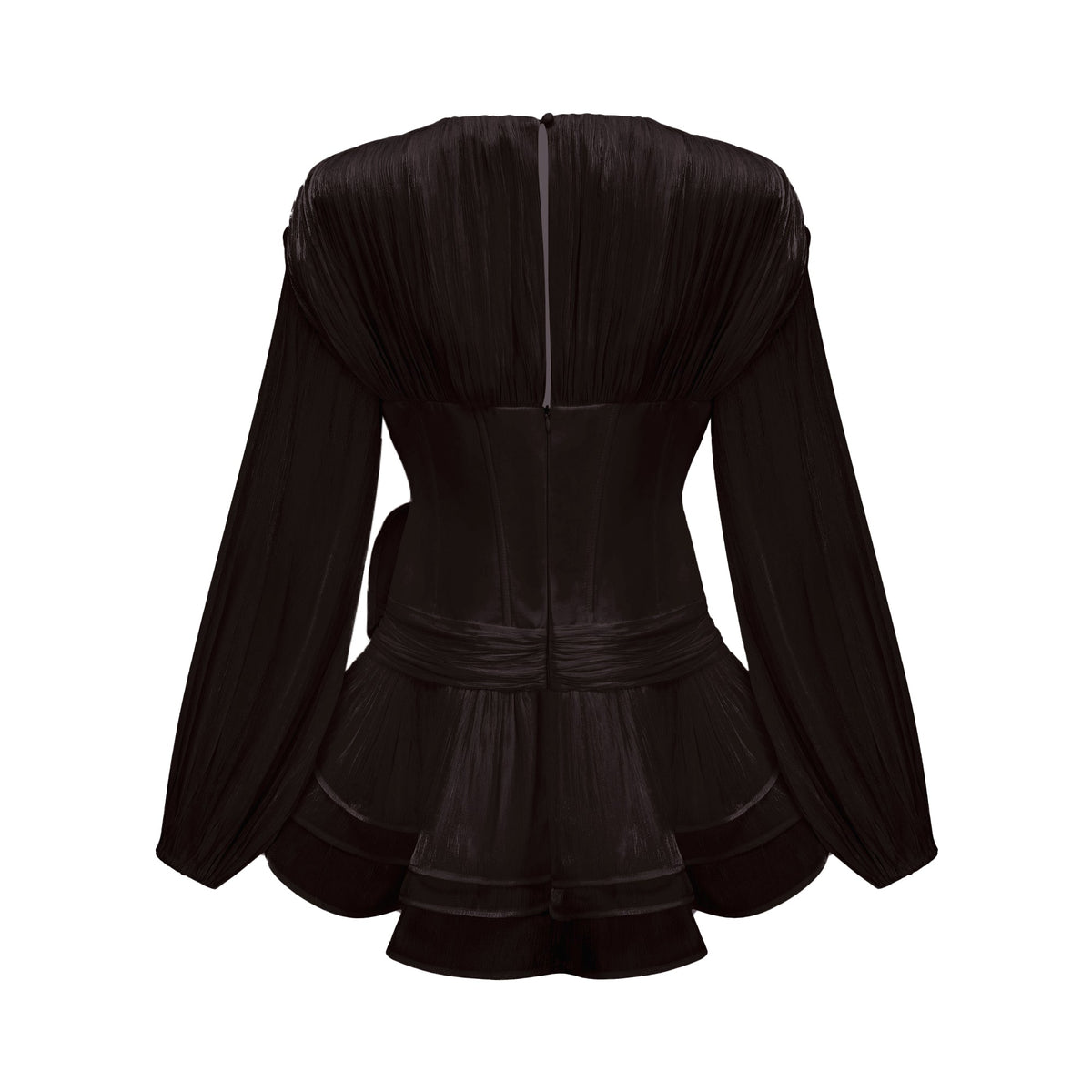 Rosier Black Fully Pleated Cinched Mini Dress