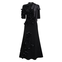 Isidora Black Bowknot Floral Appliqué Maxi Dress
