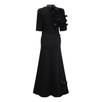 Isidora Black Bowknot Floral Appliqué Maxi Dress