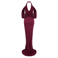 Eléa Red Cold Shoulder Draped Maxi Dress