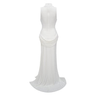 Mystérieuse White Turtleneck Draped Maxi Dress
