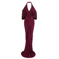 Eléa Red Cold Shoulder Draped Maxi Dress
