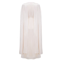 Hege Cream Glossy Ruched Cape Maxi Dress