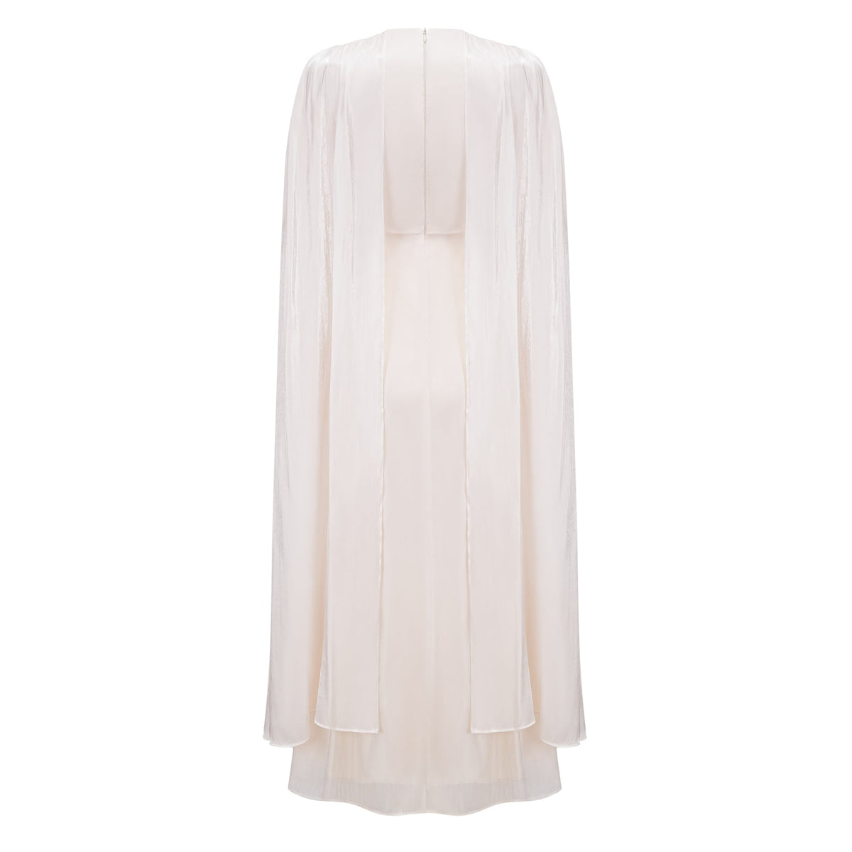 Hege Cream Glossy Ruched Cape Maxi Dress