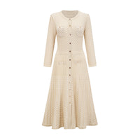 Élodie knitted long-sleeve midi dress in Neutrals