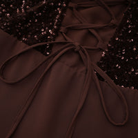 Giada Brown Sequined Asymmetrical Ruched Maxi Gown
