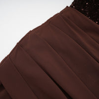 Giada Brown Sequined Asymmetrical Ruched Maxi Gown