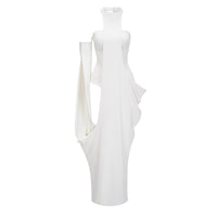 Elowen White Halter Neck Draped Maxi Dress