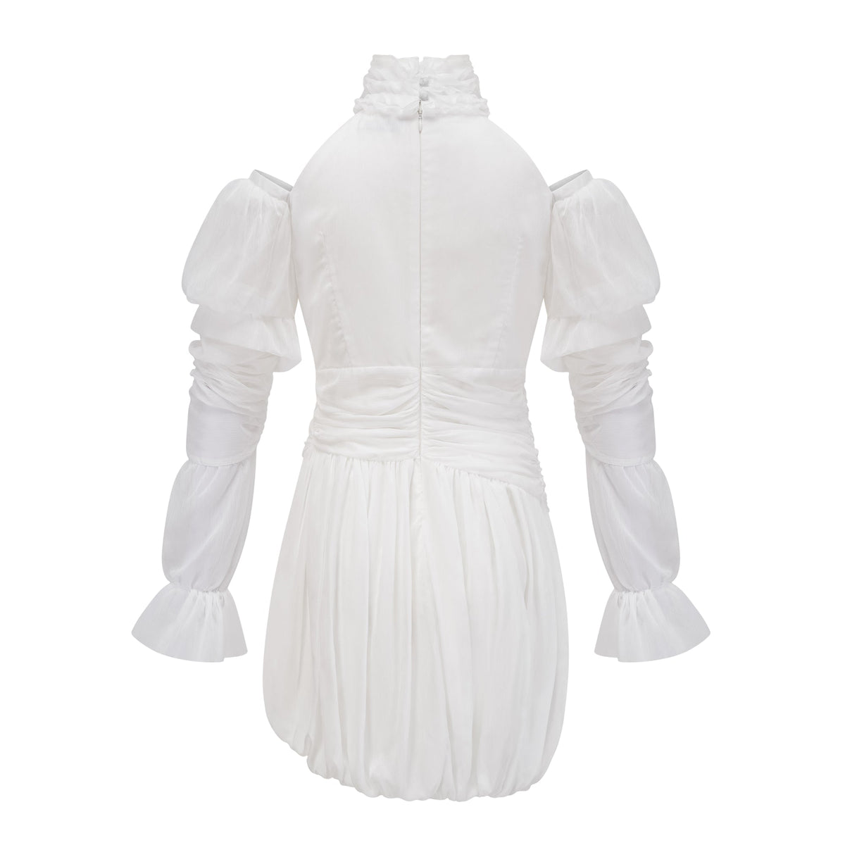 Déotille White Asymmetrical Ruched Mini Dress