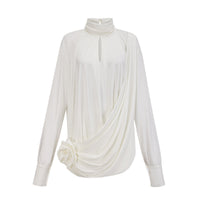Maeva faux-flower ruched mini dress in White