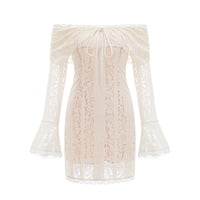 Émeline floral lace flared-cuff mini dress in Neutrals