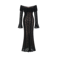 Émeline floral lace flared-cuff midi dress in Black