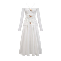 Nadine off-shoulder panelled maxi dress in White