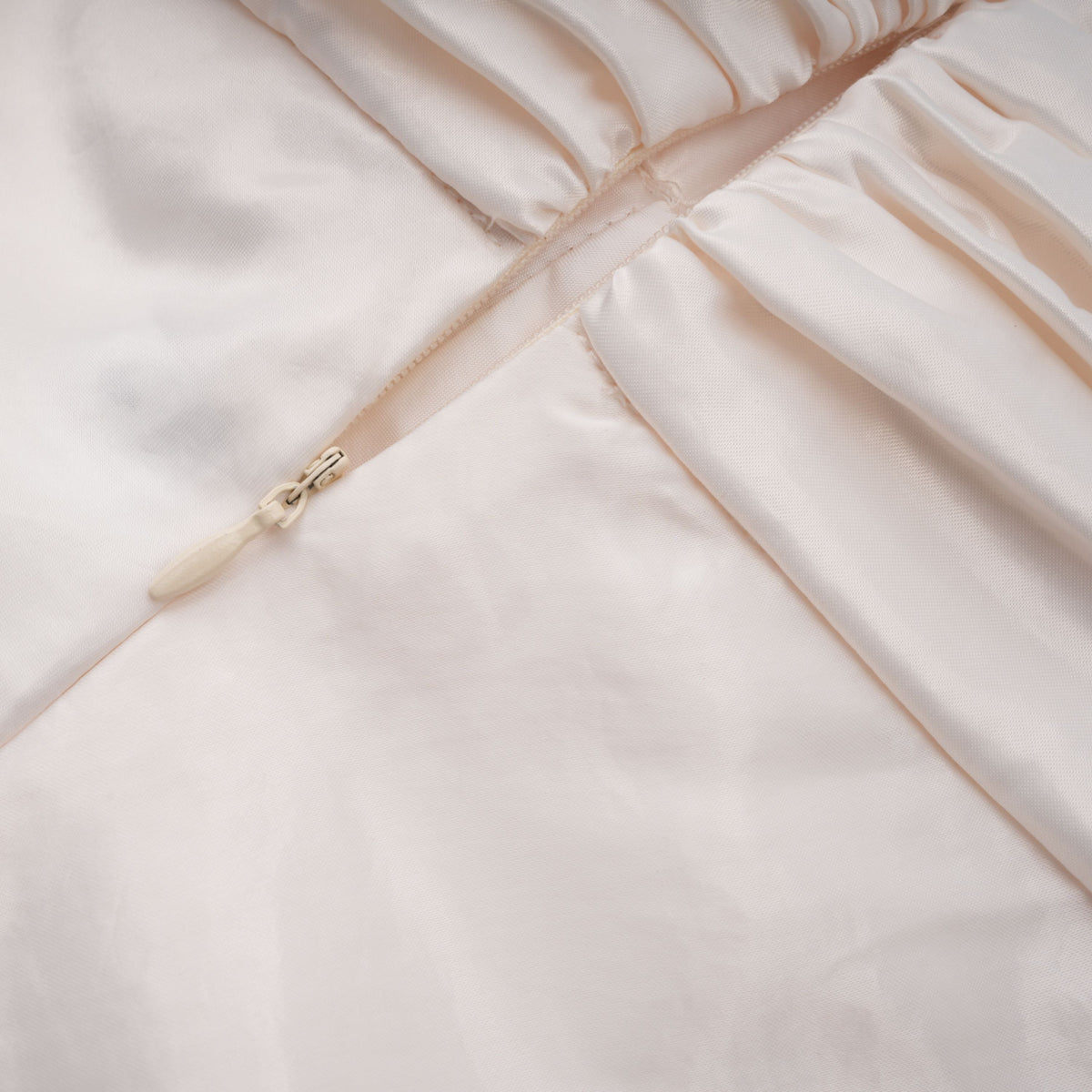 Lilla Beige Strapless Ruffled Satin Maxi Dress