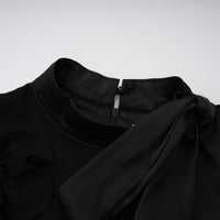 Isidora Black Bowknot Floral Appliqué Maxi Dress