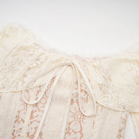 Émeline floral lace flared-cuff mini dress in Neutrals