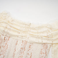 Émeline floral lace flared-cuff mini dress in Neutrals