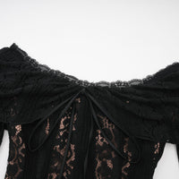 Émeline floral lace flared-cuff midi dress in Black